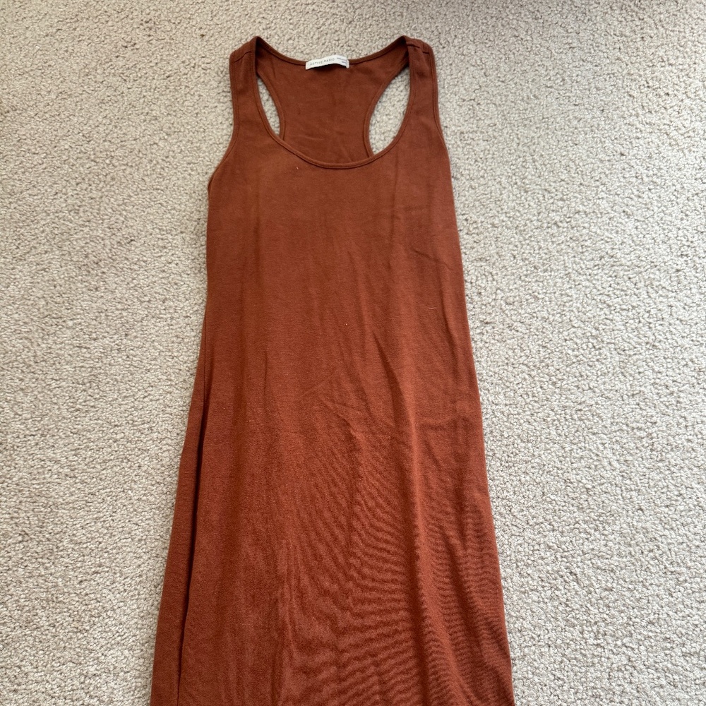 3/4 Length Women's Active Basic Rust Brown Fitted Razorback Body Dress